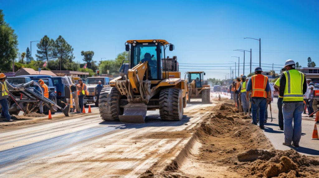 الرئيسية 9 2400 men operating heavy machinery at a construction site on a road 1
